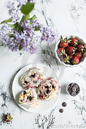 Strawberry rolls with dark chocolate Stock Photo