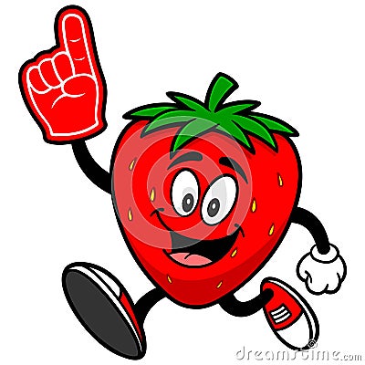 Strawberry Running with a Foam Finger Vector Illustration