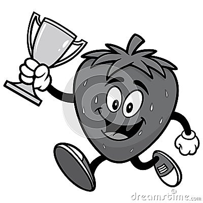 Strawberry Running with Trophy Illustration Vector Illustration