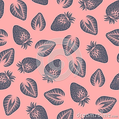 Strawberry seamless pattern. Colorful vivid print with hand drawn berries. Repeated luxury design for packaging Cartoon Illustration