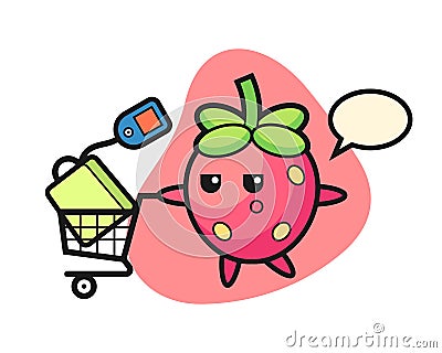 Strawberry with a shopping cart Vector Illustration