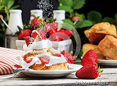 Strawberry Shortcake with Sprinkling Confectioners Sugar 2 Stock Photo