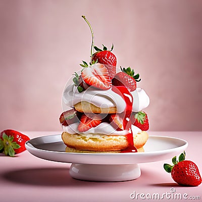 Strawberry shortcake, sweet dessert with berries and cream Stock Photo