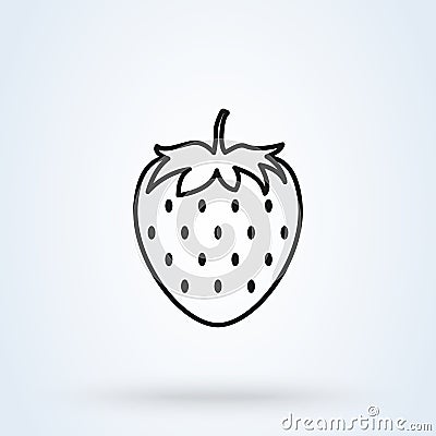 Strawberry simple flat style. Line art Vector illustration icon isolated on white background Vector Illustration