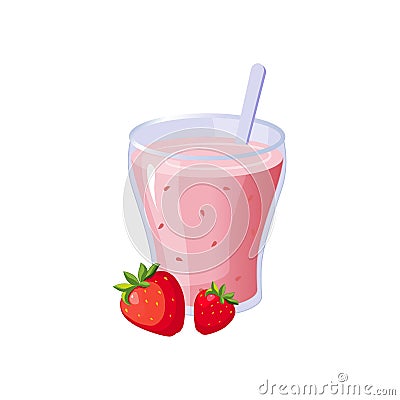 Strawberry Smoothie Breakfast Food Element Isolated Icon Vector Illustration