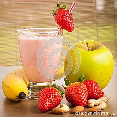 Strawberry smoothie refreshing fruit meal - healthy vegetarian f Stock Photo