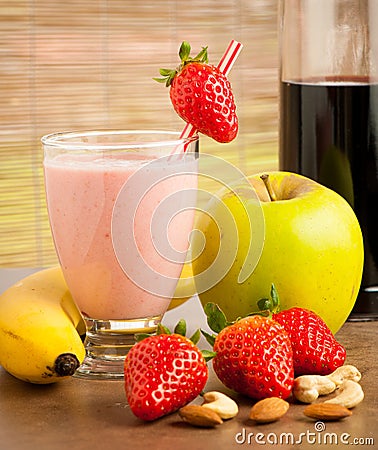 Strawberry smoothie refreshing fruit meal - healthy vegetarian f Stock Photo