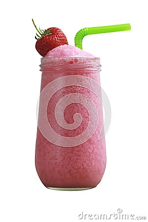 Strawberry Smoothies in Glass isolated on white background and h Stock Photo