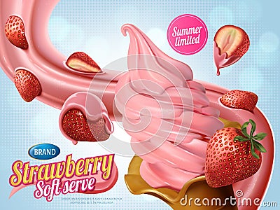 Strawberry soft serve Vector Illustration