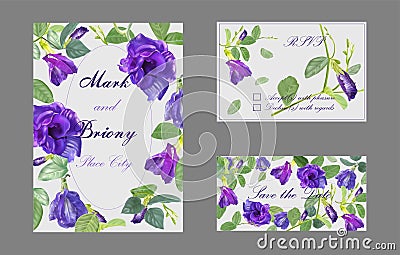 Butterfly pea flower on card Vector Illustration