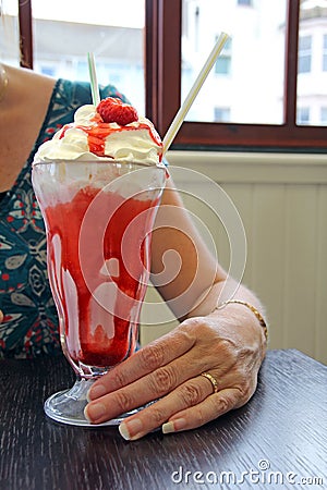 Strawberry sundae ice cream Stock Photo