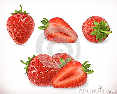 Strawberry. Sweet fruit. 3d vector icons set Vector Illustration