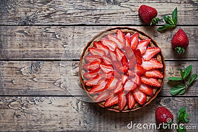 Strawberry tart with cream and mint traditional summer sweet pastry Stock Photo