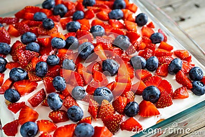 Strawberry tiramisu with mascarpone and blueberry Stock Photo