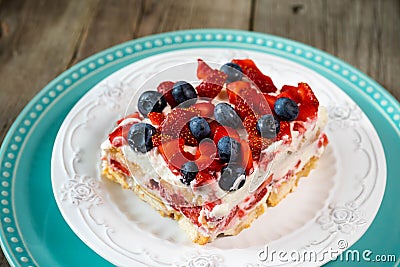 Strawberry tiramisu with mascarpone and blueberry Stock Photo