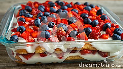 Strawberry tiramisu with mascarpone and blueberry Stock Photo