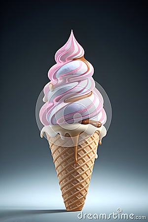 Strawberry-vanilla ice cream in a waffle cone Stock Photo