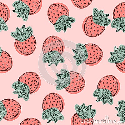 Strawberry vector pattern, fruit illustration on white background, Good for wallpaper. Vector Illustration