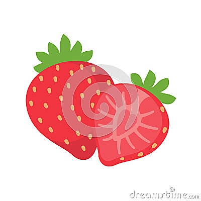 Strawberry vector. Sweet red fruit cut in half for a refreshing summer juice Vector Illustration