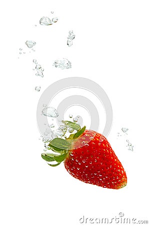 Strawberry in water with air bubbles Stock Photo