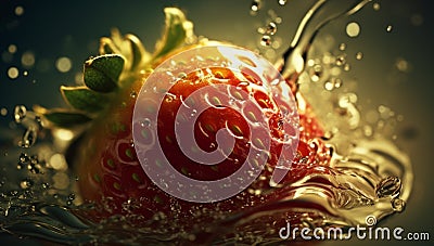 strawberry in the water.Aquatic Symphony: Natural Background with a Punk Strawberry. Stock Photo