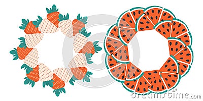 Strawberry White Red Triangular Watermelon slices Circle Frame border Copy space Template idea Set 2 Vector Illustration