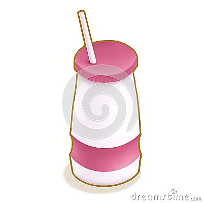 Strawberry yoghurt drink, blank plastic bottle with pink label of dairy milk yoghurt beverage isometric cartoon icon raster 3D ill Cartoon Illustration