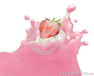 strawberry on Yoghurt splash , studio shot, strawberry Stock Photo