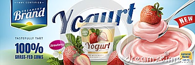 Strawberry yogurt ads Vector Illustration