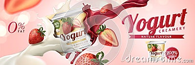 Strawberry yogurt ads Vector Illustration