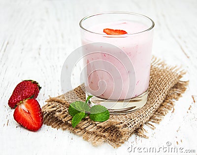 Strawberry yogurt with fresh strawberries Stock Photo