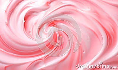 Strawberry yogurt swirl close up, berry cream texture, top view background Stock Photo