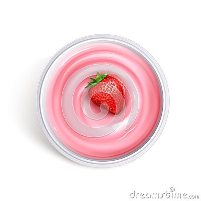 Strawberry yogurt top view Vector Illustration