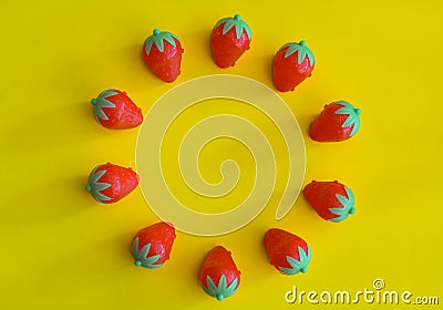 Strawberrys abstract minimal yellow background, Food concept Stock Photo