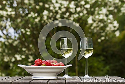 Strawberrys and white wine Stock Photo