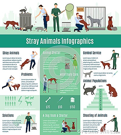 Stray Animals Infographics Set Vector Illustration