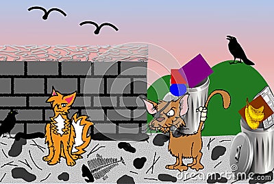 Stray Cats Morning - Digital Illustration Vector Illustration