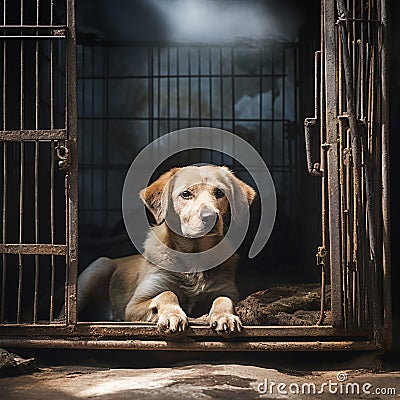 stray dog in a cage 1 Stock Photo