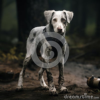Stray dog, dirty and emaciated Stock Photo