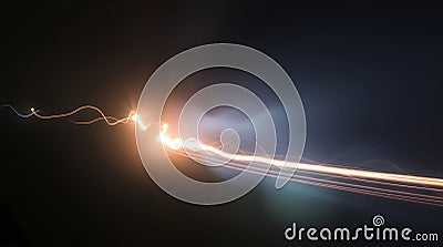 A streak of bright, glowing light traverses a dark background, creating a dynamic, zigzag pattern. Stock Photo