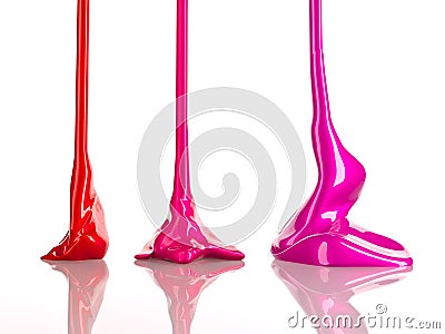 Streaks of multi-colored nail polish or paint in the form of drops on white background. Nail polish dripping. Liquid Stock Photo