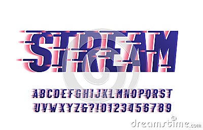 Stream alphabet font. Wind effect letters and numbers. White background. Vector Illustration