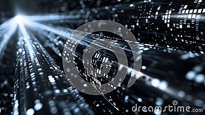 A stream of encrypted binary code flowing Cartoon Illustration