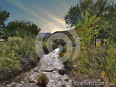 Stream Beside the Rio Chama near Abiquiu, New Mexico Stock Photo