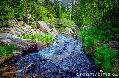 Stream in Rocky mountains Stock Photo