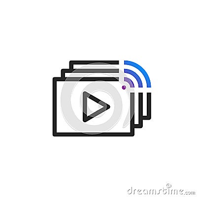 Stream and streaming concept with video player, play button, wifi sign Vector Illustration