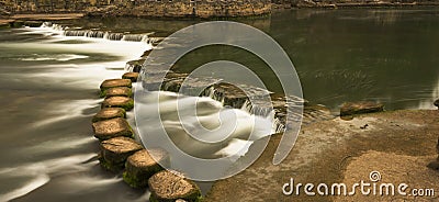 Stream waterfall group stone bridge cross Stock Photo