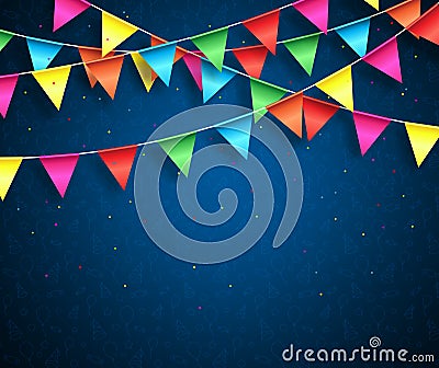 Streamers background design with birthday patterns for birthday party Vector Illustration