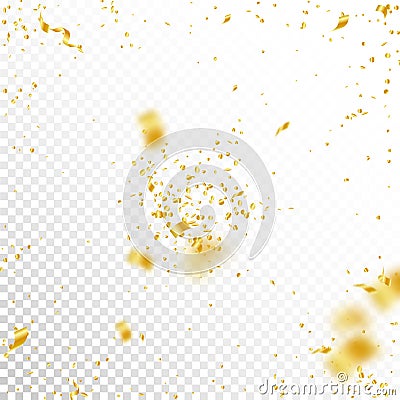 Streamers and confetti. Gold tinsel and foil ribbo Vector Illustration