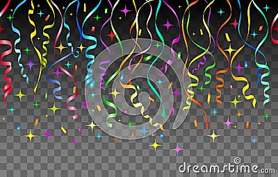 Streamers and confetti transparent background Vector Illustration